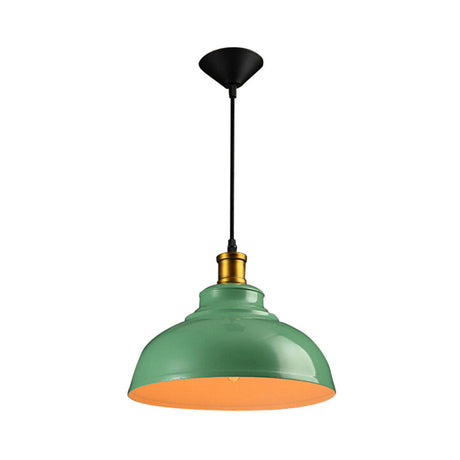 Vintage Style Domed Metal Ceiling Pendant Light With Cord - Black/Green -Perfect For Living Room