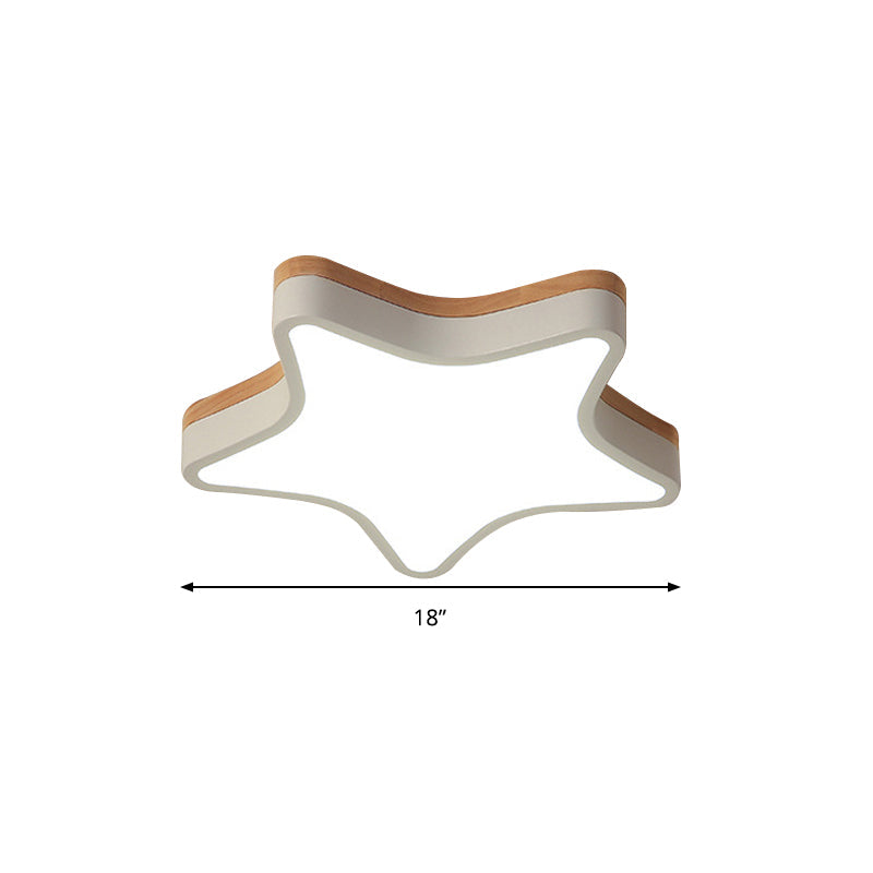 Nordic Nursing Room Star Flush Ceiling Lamp With Acrylic & Wood Panels: Slim Stylish Fixture