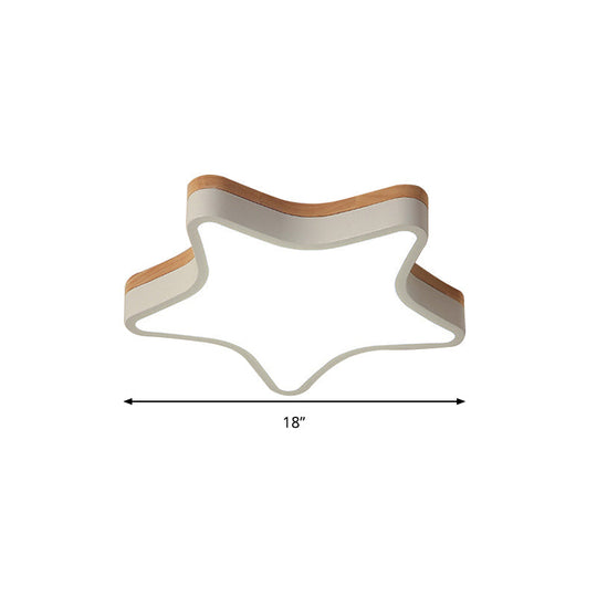 Nordic Nursing Room Star Flush Ceiling Lamp With Acrylic & Wood Panels: Slim Stylish Fixture