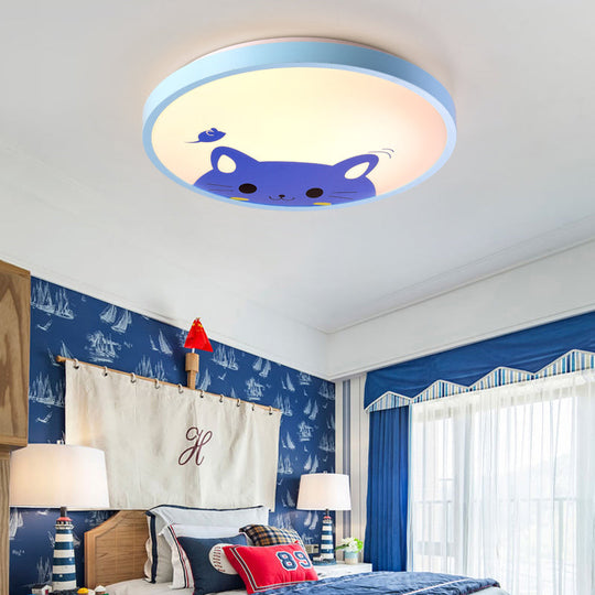 Modern Kindergarten Circular Ceiling Light: Acrylic Flush Mount Fixture Blue / White
