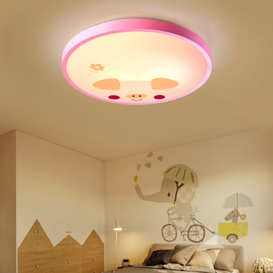 Modern Kindergarten Circular Ceiling Light: Acrylic Flush Mount Fixture Pink / Warm