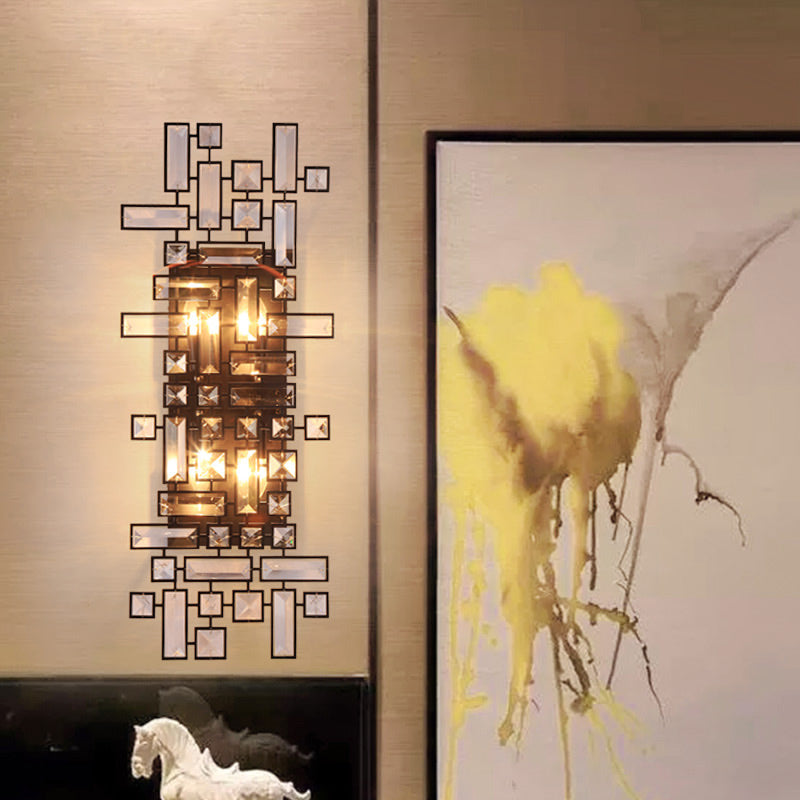 Modern Geometric Crystal Wall Light Fixture - 4-Light Sconce In Black For Bedroom