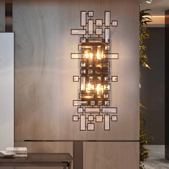 Modern Geometric Crystal Wall Light Fixture - 4-Light Sconce In Black For Bedroom