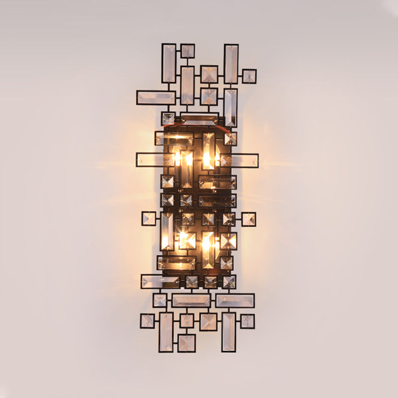 Modern Geometric Crystal Wall Light Fixture - 4-Light Sconce In Black For Bedroom
