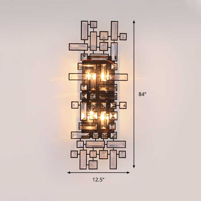 Modern Geometric Crystal Wall Light Fixture - 4-Light Sconce In Black For Bedroom