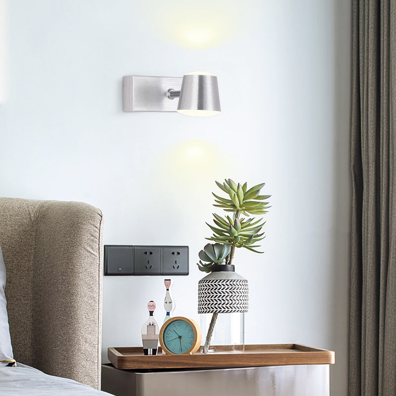 Simple Silver Wall Sconce With Tapered Design And Warm/White Light - 1/2/3 Heads