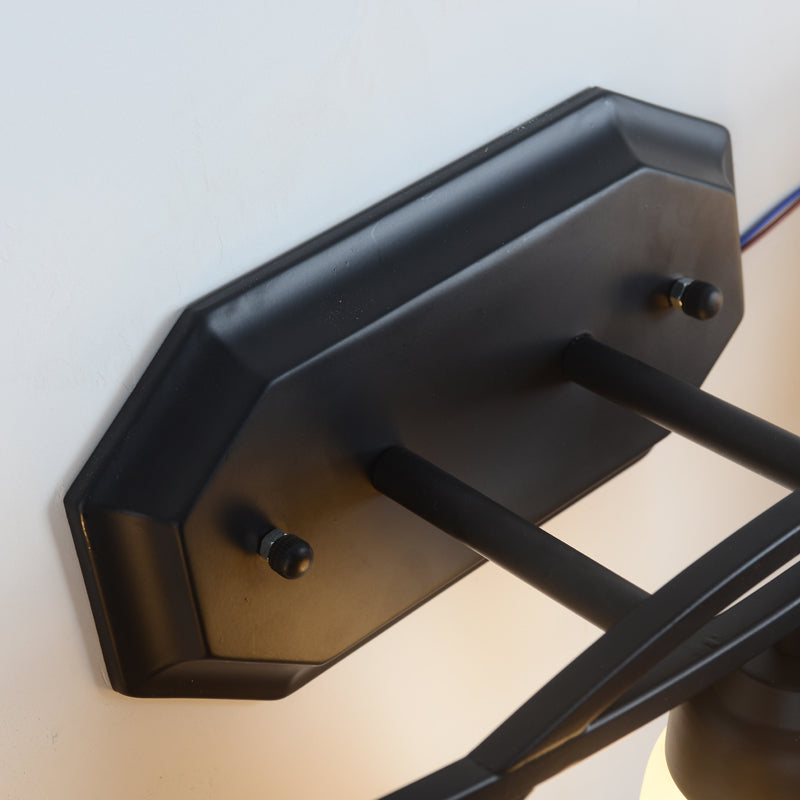 Floral White Glass Shade Vanity Lighting - Countryside Bathroom Wall Mounted Lamp 2/3 Heads Black