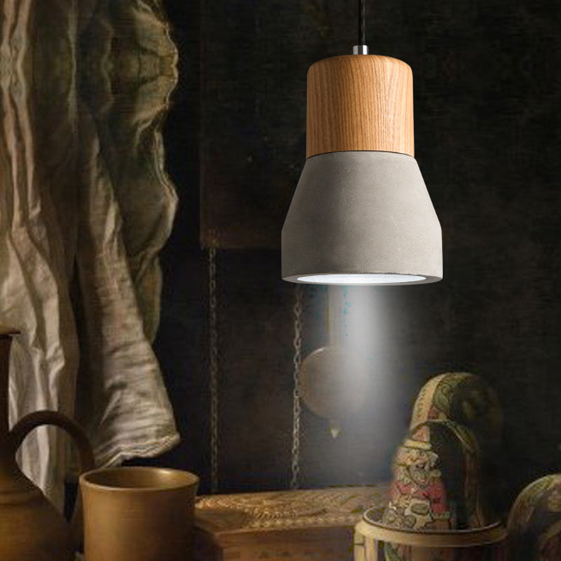 Nordic Cement & Wood Kitchen Pendant Light With Bottle Design Grey