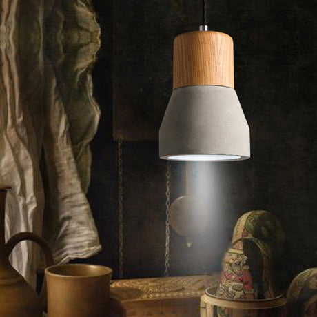 Nordic Cement & Wood Kitchen Pendant Light With Bottle Design Grey