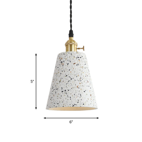 Nordic Hanging Pendant Light With Terrazzo Shade - White Disc/Cone/Cylinder Suspension Lighting