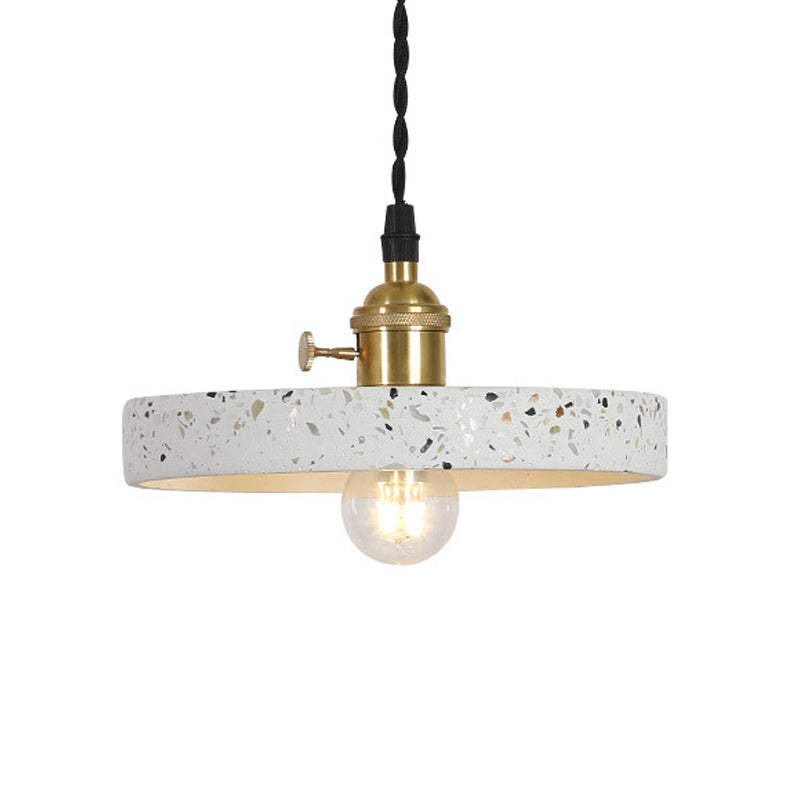 Nordic Hanging Pendant Light With Terrazzo Shade - White Disc/Cone/Cylinder Suspension Lighting