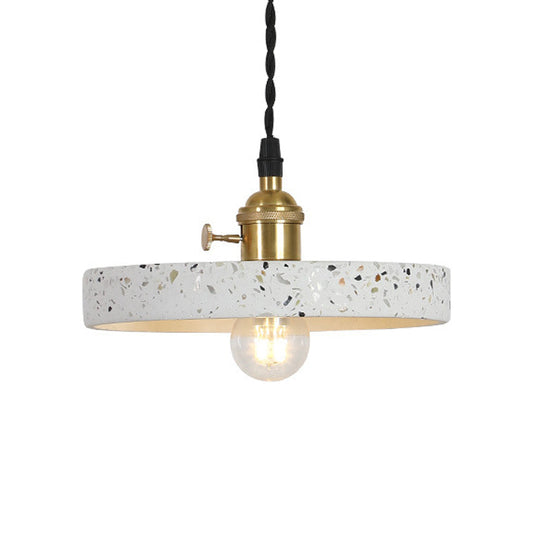 Nordic Hanging Pendant Light With Terrazzo Shade - White Disc/Cone/Cylinder Suspension Lighting
