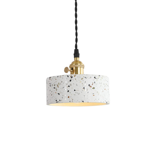 Nordic Hanging Pendant Light With Terrazzo Shade - White Disc/Cone/Cylinder Suspension Lighting