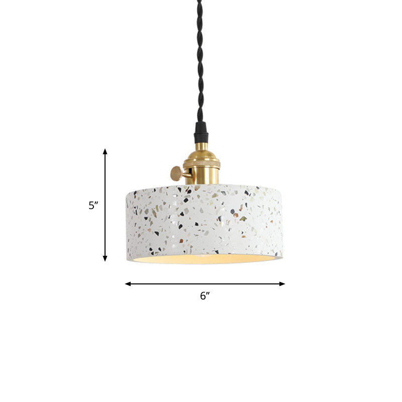Nordic Hanging Pendant Light With Terrazzo Shade - White Disc/Cone/Cylinder Design