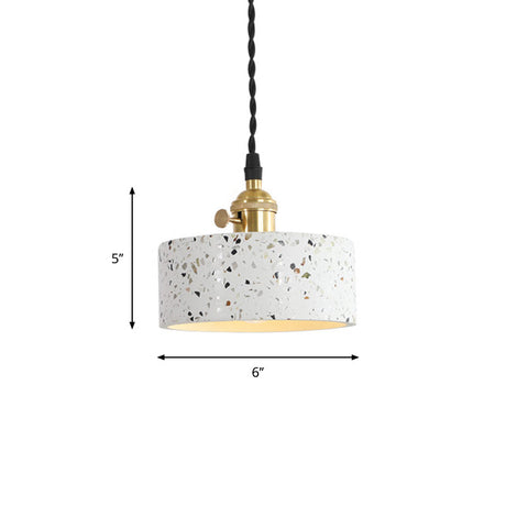 Nordic Hanging Pendant Light With Terrazzo Shade - White Disc/Cone/Cylinder Suspension Lighting