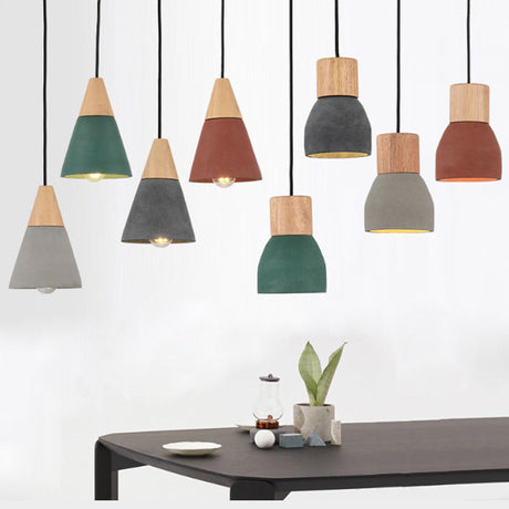 Small Nordic Cement Pendant Light With 1 Head And Wood Socket In Black/Red/Green