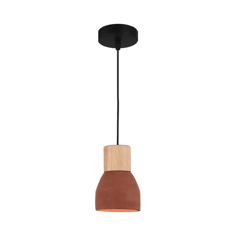 Nordic 1-Head Cement Ceiling Hang Light With Wood Socket - Small Drop Pendant Bowl In Black Red