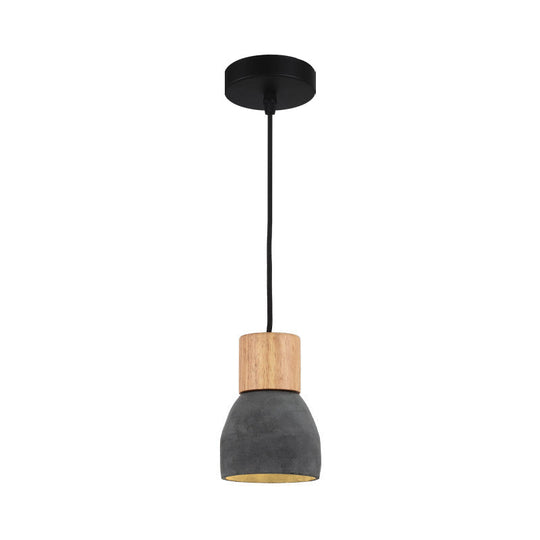 Nordic 1-Head Cement Ceiling Hang Light With Wood Socket - Small Drop Pendant Bowl In Black Red
