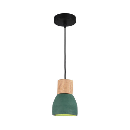 Nordic 1-Head Cement Ceiling Hang Light With Wood Socket - Small Drop Pendant Bowl In Black Red