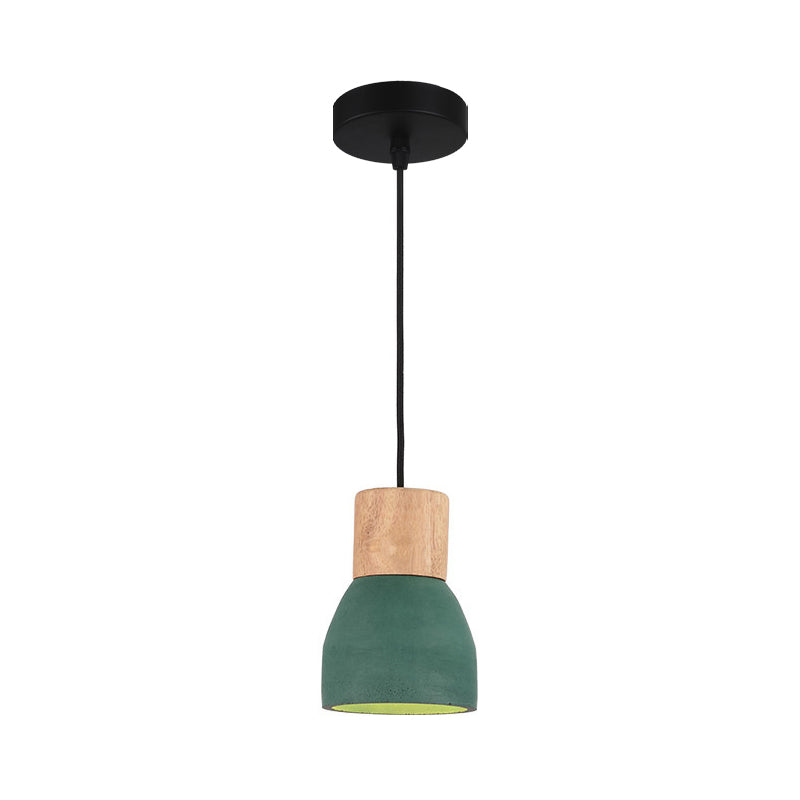 Small Nordic Cement Pendant Light With 1 Head And Wood Socket In Black/Red/Green