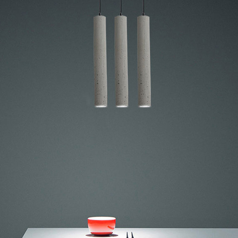 Minimalist Cement Tube Pendant Light Kit - Led Hanging Lamp In Grey 10’/19.5’ Tall For Bedroom