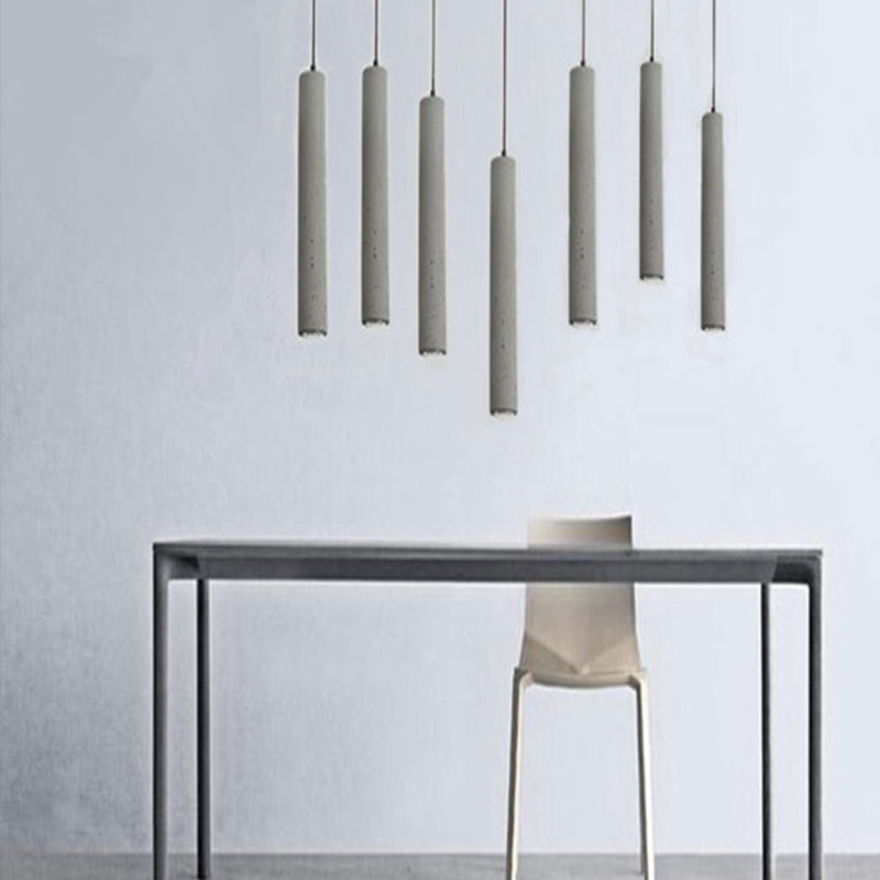 Minimalist Cement Tube Pendant Light Kit - Led Hanging Lamp In Grey 10’/19.5’ Tall For Bedroom