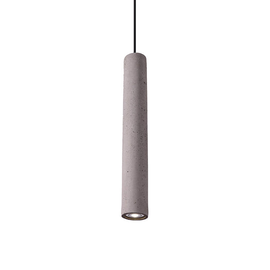 Minimalist Cement Tube Pendant Light Kit - Led Hanging Lamp In Grey 10’/19.5’ Tall For Bedroom