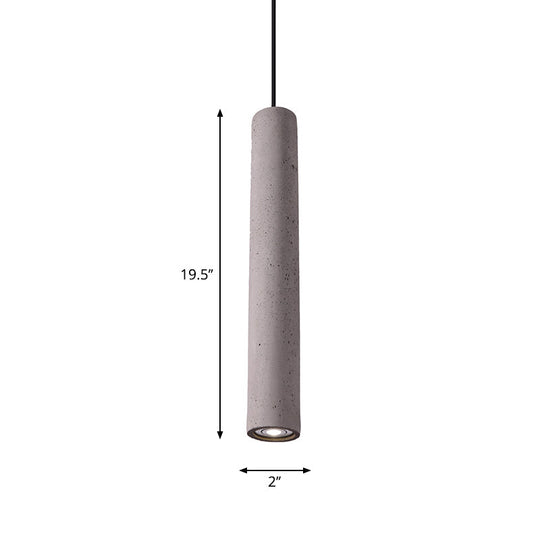 Minimalist Cement Tube Pendant Light Kit - Led Hanging Lamp In Grey 10’/19.5’ Tall For Bedroom