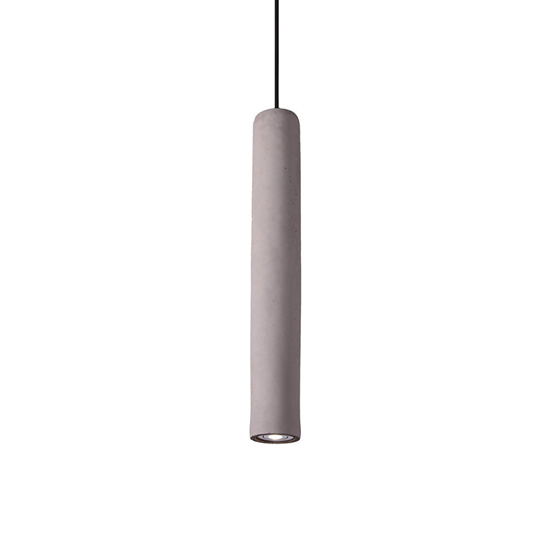Minimalist Cement Tube Pendant Light Kit - Led Hanging Lamp In Grey 10’/19.5’ Tall For Bedroom