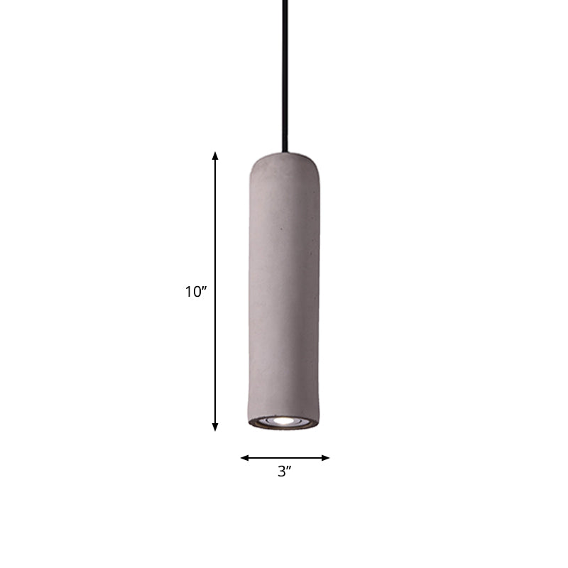 Minimalist Cement Tube Pendant Light Kit - Led Hanging Lamp In Grey 10’/19.5’ Tall For Bedroom