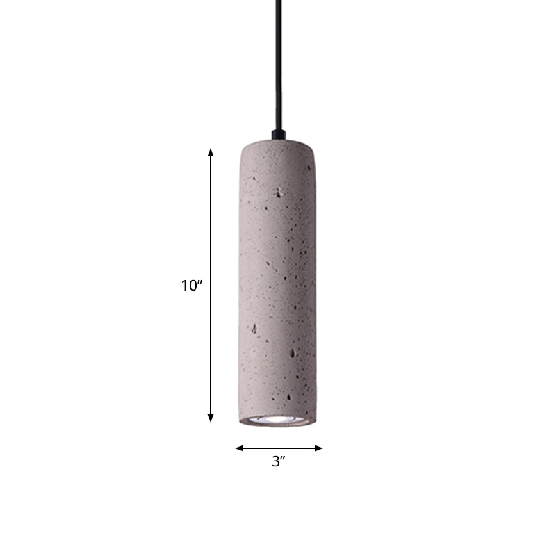 Minimalist Cement Tube Pendant Light Kit - Led Hanging Lamp In Grey 10’/19.5’ Tall For Bedroom