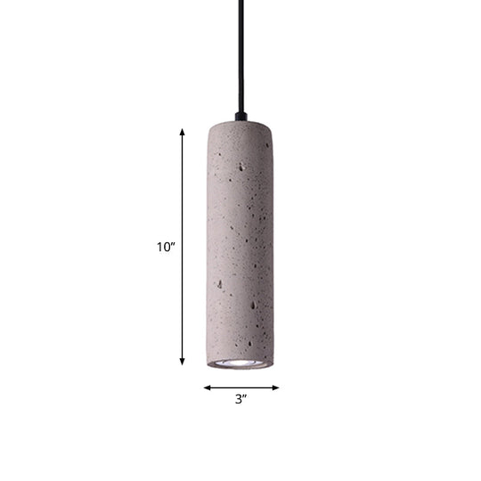 Minimalist Cement Tube Pendant Light Kit - Led Hanging Lamp In Grey 10’/19.5’ Tall For Bedroom