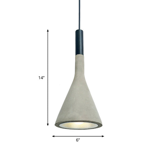 Nordic Funnel-Shaped Hanging Lamp - 1-Light Cement Pendant Light In Black/Grey