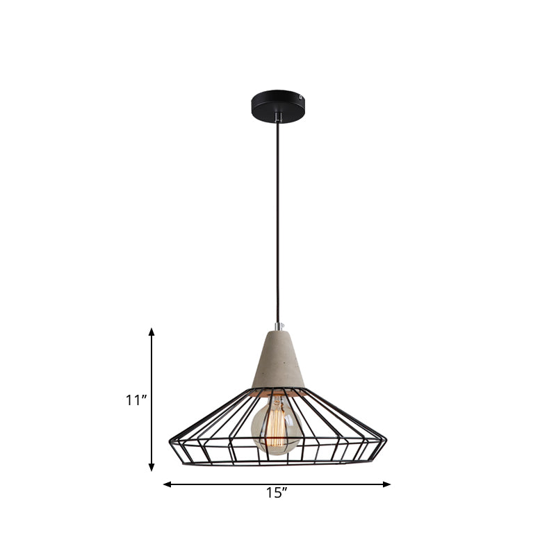 Industrial 1-Light Pendant Fixture With Cone/Cylinder/Triangle Iron Design In Black - Cement Socket