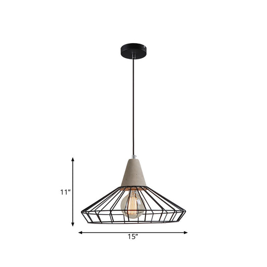 Industrial 1-Light Pendant Fixture With Cone/Cylinder/Triangle Iron Design In Black - Cement Socket