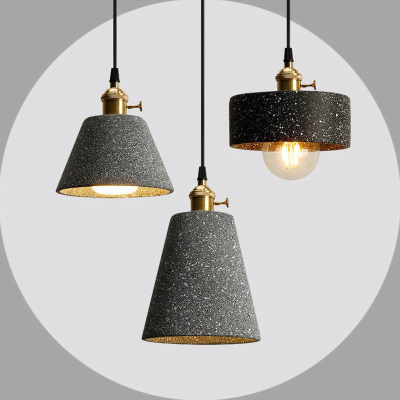 Nordic Black/Grey Pendant Hanging Light With Cement Shade And Rotary Switch - Single Bedside Drop