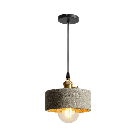 Nordic Black/Grey Pendant Hanging Light With Cement Shade And Rotary Switch - Single Bedside Drop