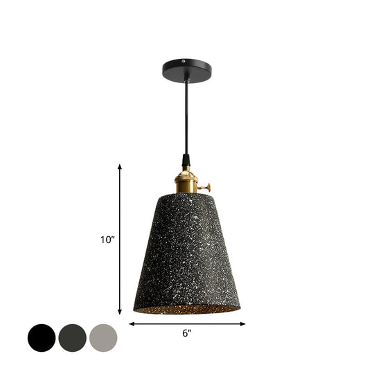 Nordic Black/Grey Pendant Hanging Light With Cement Shade And Rotary Switch - Single Bedside Drop