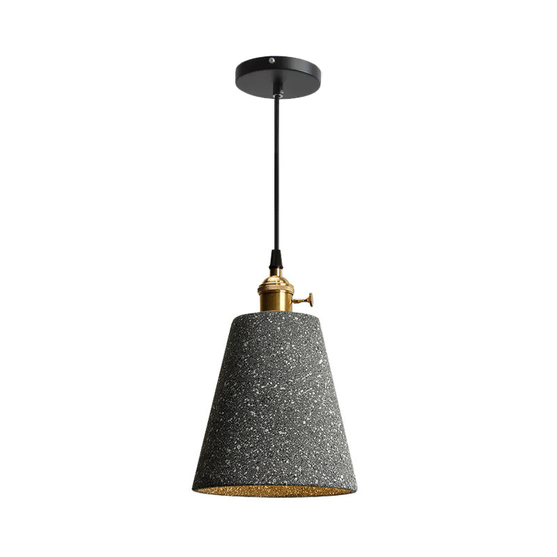 Nordic Black/Grey Pendant Hanging Light With Cement Shade And Rotary Switch - Single Bedside Drop