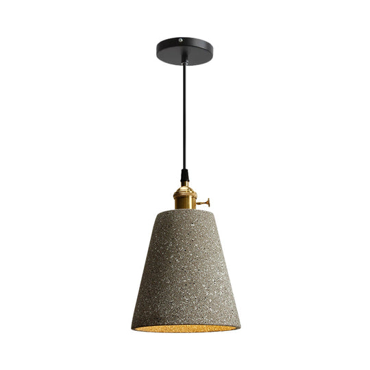 Nordic Black/Grey Pendant Hanging Light With Cement Shade And Rotary Switch - Single Bedside Drop