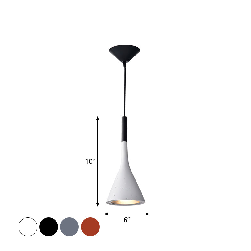 Minimalist Funnel Pendant Cement Light Fixture In Red/Black/White - Ideal For Bedside