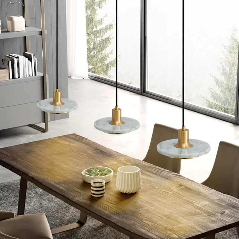 Antiqued Brass And Green Led Marble Lid Drop Pendant Light - Postmodern Ceiling Hang Fixture