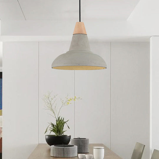 Nordic Cement 1-Head Pendant Light With Carved Interior – Barn Kitchen Bar Grey/White/Beige