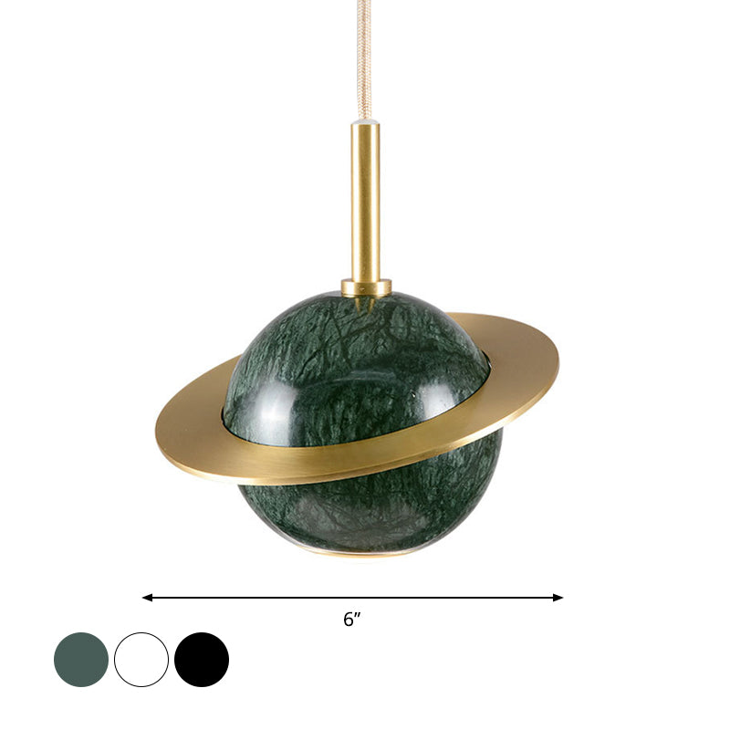 Marble Restaurant Pendant Lamp - Designer Globe Hanging Light With Led Brass Ring