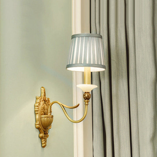 Gold Scalloped/Tapered/Curved Wall Mounted Bedside Light With Fabric/White Glass Shade 1 / B