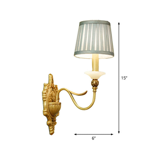 Gold Scalloped/Tapered/Curved Wall Mounted Bedside Light With Fabric/White Glass Shade
