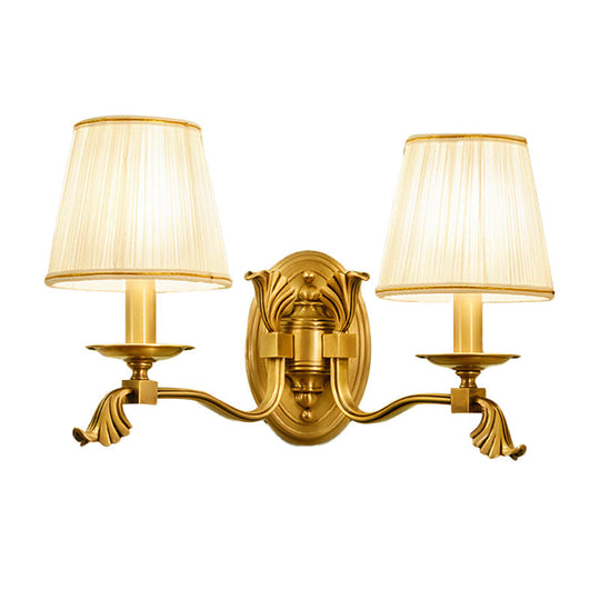 Gold Pleated Cone Wall Sconce With Traditional Style For Living Room