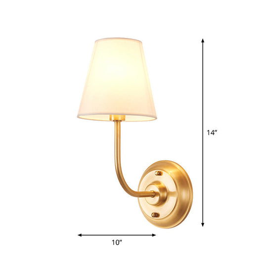 Minimalist Gold Wall Mount Lamp With Conical Fabric Shade - Single Bulb