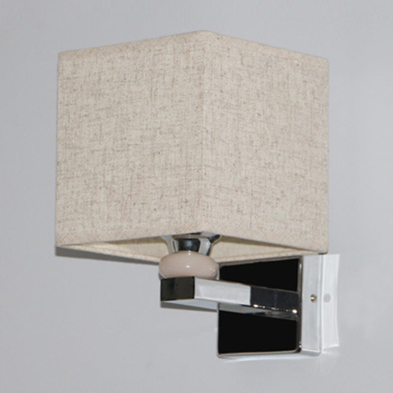 Cubic Nordic Wall Sconce: Beige/White/Flaxen Fabric 1-Light Fixture For Dining Room