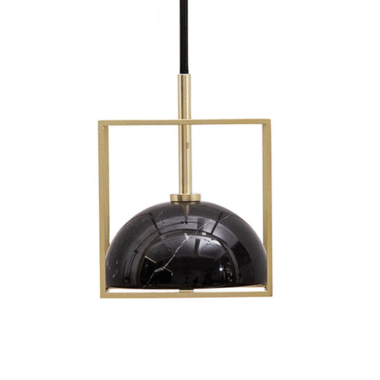 Stylish 1-Light Nordic Marble Pendant With Brass Square Frame